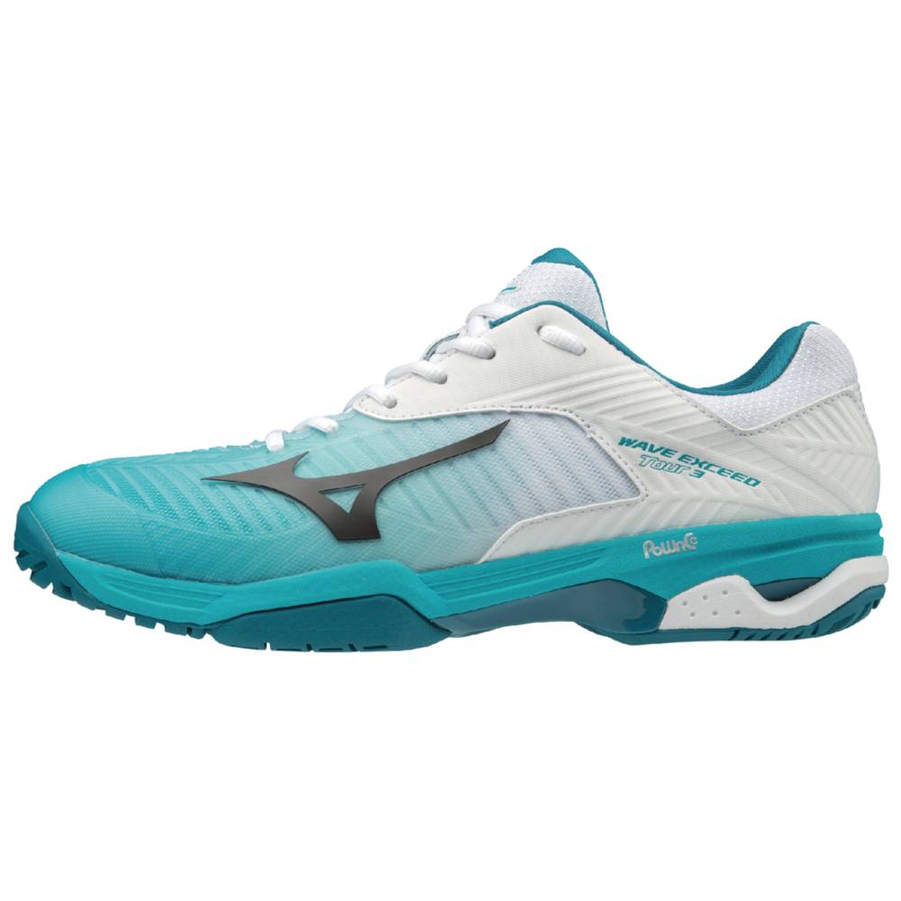 Mizuno Wave Exceed Tour 3 AC - Erkek Tenis Ayakkabısı - Beyaz/Tavuskuşu Mavi Türkiye (IMOXCP-743)